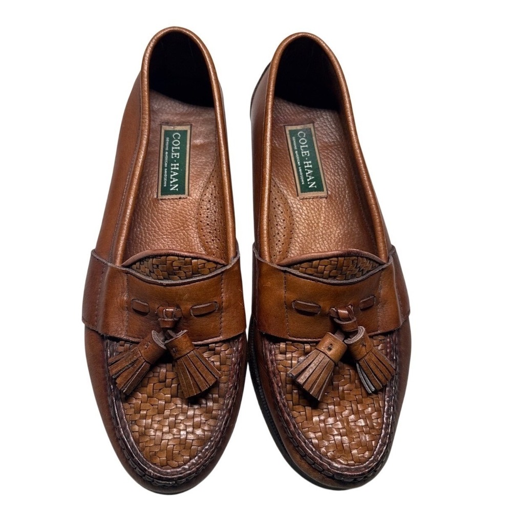 Cole Haan Woven Tassel Loafers Mens 10 D Brown Leather Handsewn Kiltie